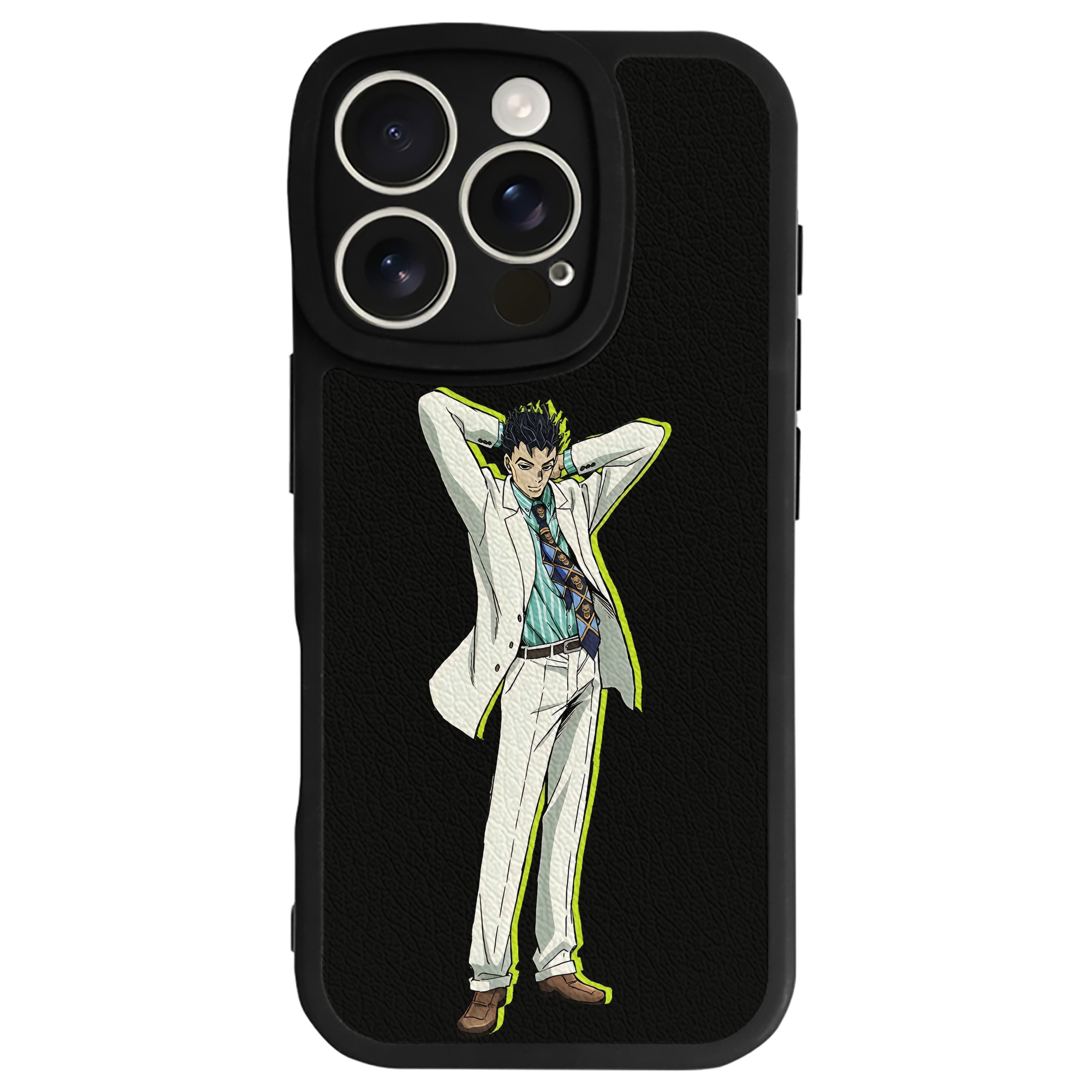（画像用） ジョジョの奇妙な冒険 きら よしかげ JoJo's Bizarre Adventure Kira Yoshikage 【iPhone 16シリーズ対応】シリコンスマホケース（レザー調） 材質：シリコン